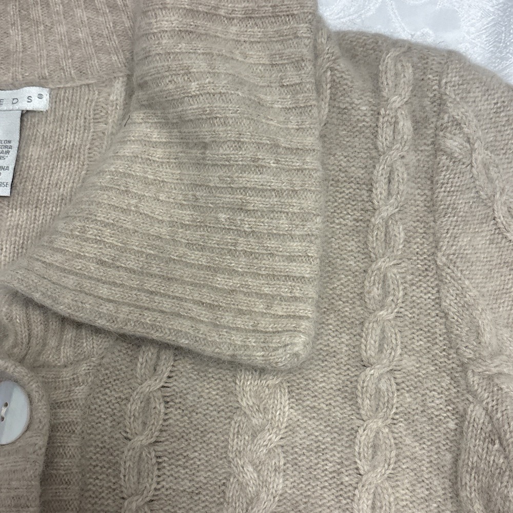 Lambswool Angora Rabbit Fur Cardigan Sweater M Light Brown Mother Pearl Buttons - Picture 5 of 7